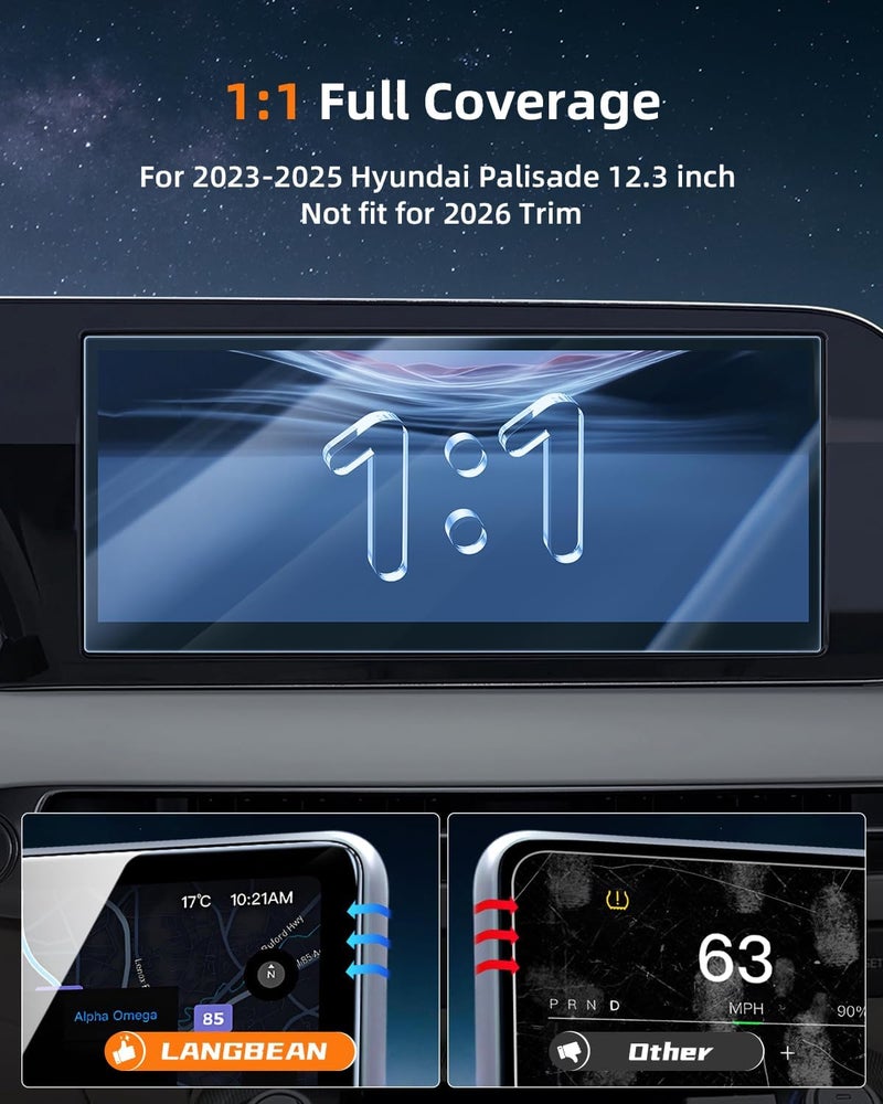 LANGBEAN Anti-Glare Matte 12.3-Inch Screen Protector for 2023-2025 Hyundai Palisade (SE/SEL/XRT/Limited/Calligraphy) Infotainment Touchscreen, 9H Tempered Glass 2025 Palisade Accessories - Image 2